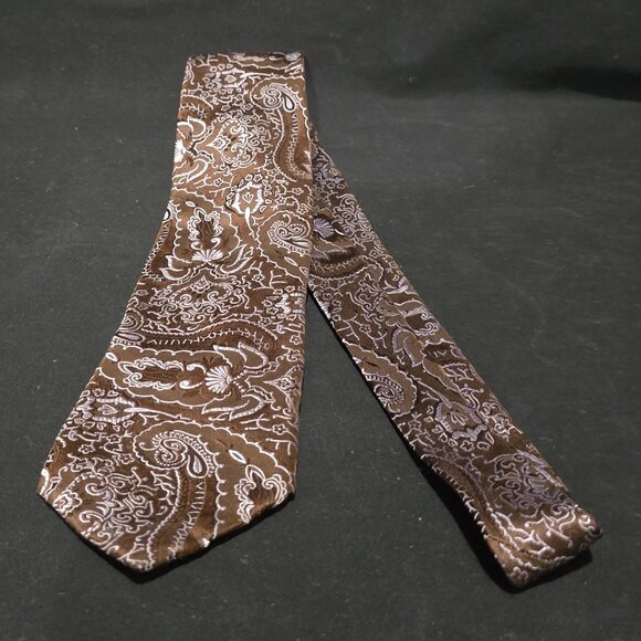 Daniel Milano 1956 Made in Italy Silk Necktie - Brown Silver Paisley - 3 5/8" x - Picture 2 of 6